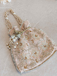 Light Peach and Floral embroidery Potli