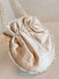 Floral Bead Detail Potli Bag - Nude Brown