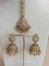 Golden Jhumka Earrings with Tikka Set