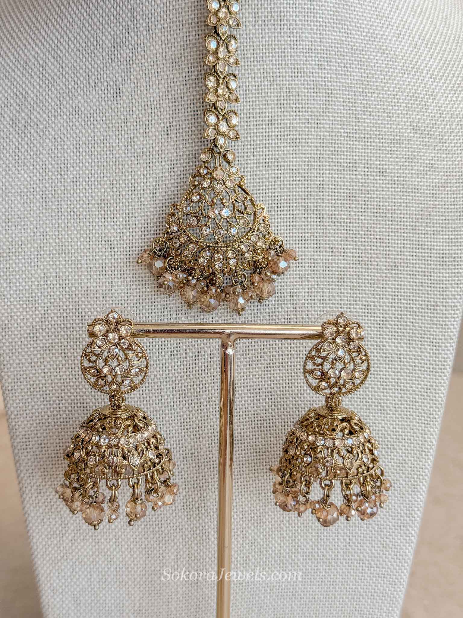 Golden Jhumka Earrings with Tikka Set