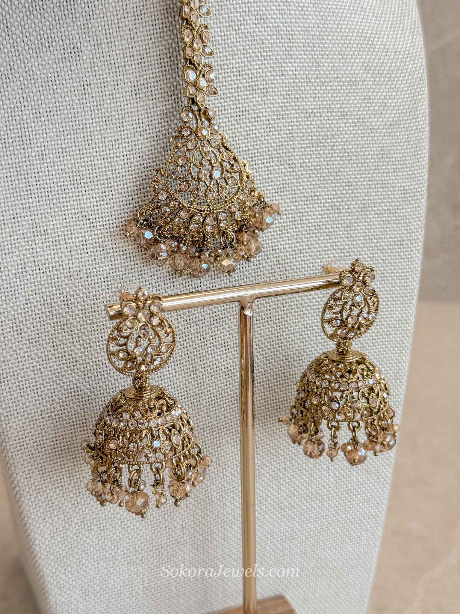 Golden Jhumka Earrings with Tikka Set
