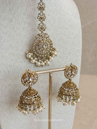 Mandala Clear & Pearl Jhumka Earrings with Tikka Set