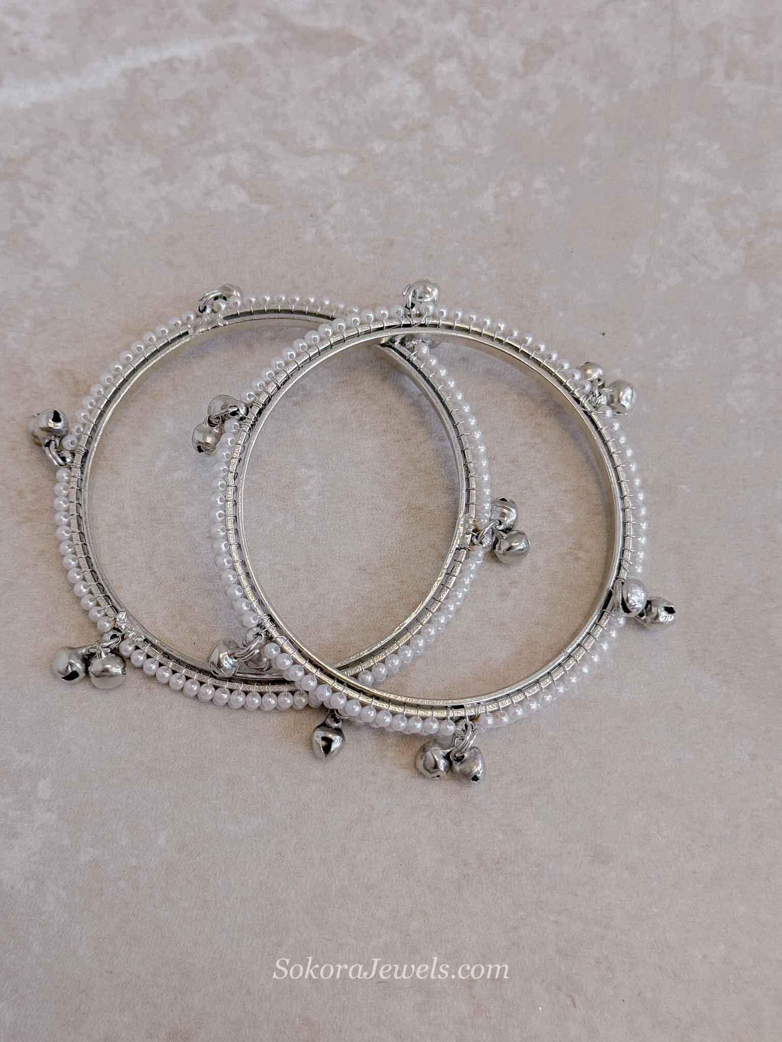 Pair of Pearl & Silver Ghungroo Bangles