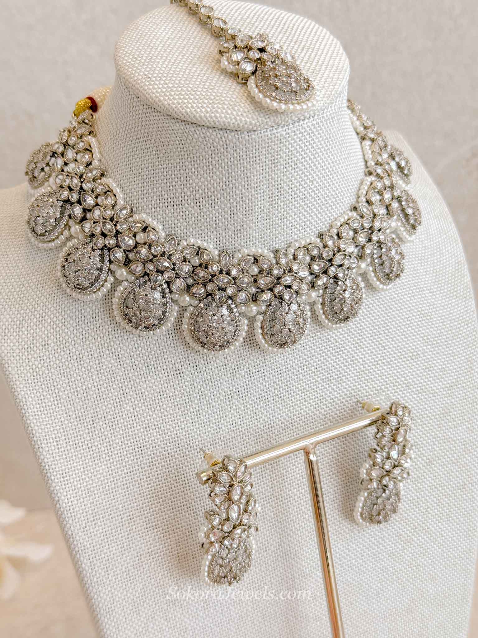 Antique Gold & Diamante Bridal Necklace Set - Clear