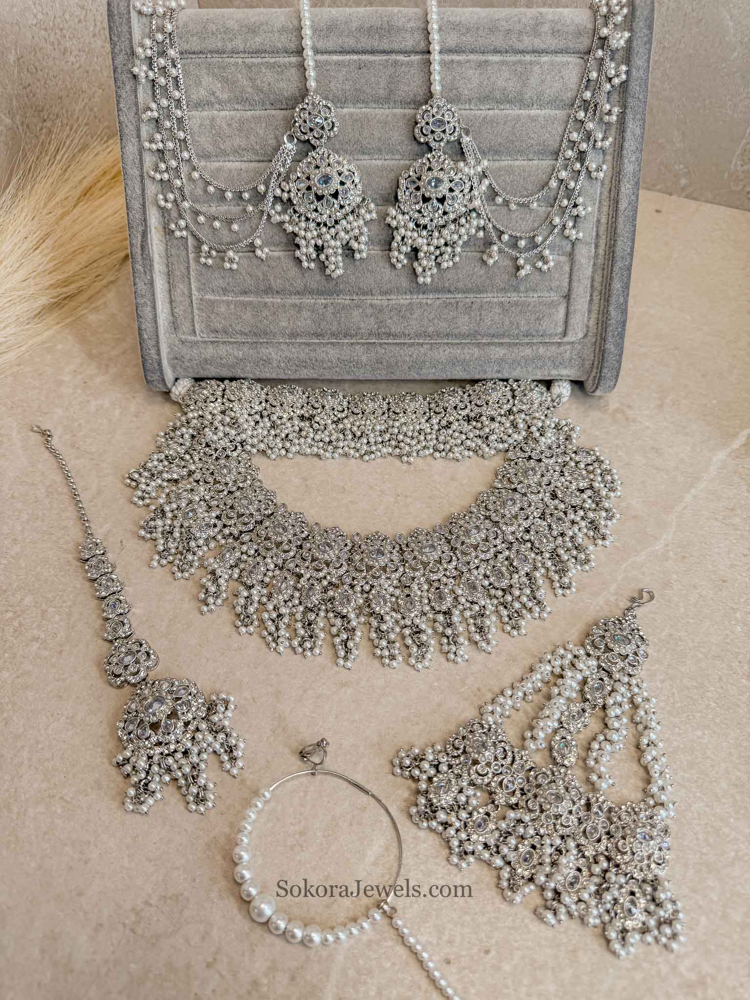 Asha Silver Zircon Bridal Jewellery Set