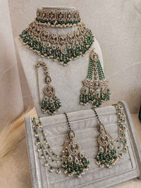 Zariya Emerald Green & Golden Crystal Bridal Set