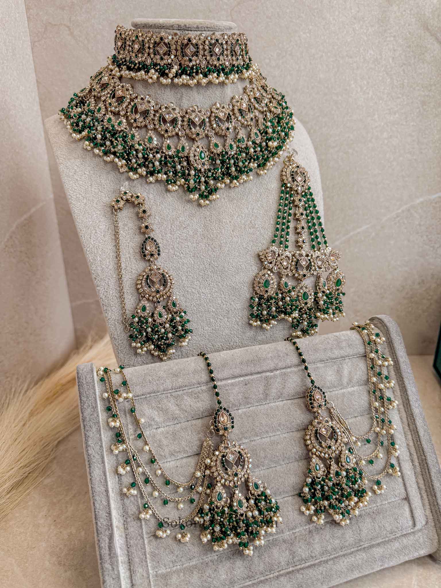 Zariya Emerald Green & Golden Crystal Bridal Set