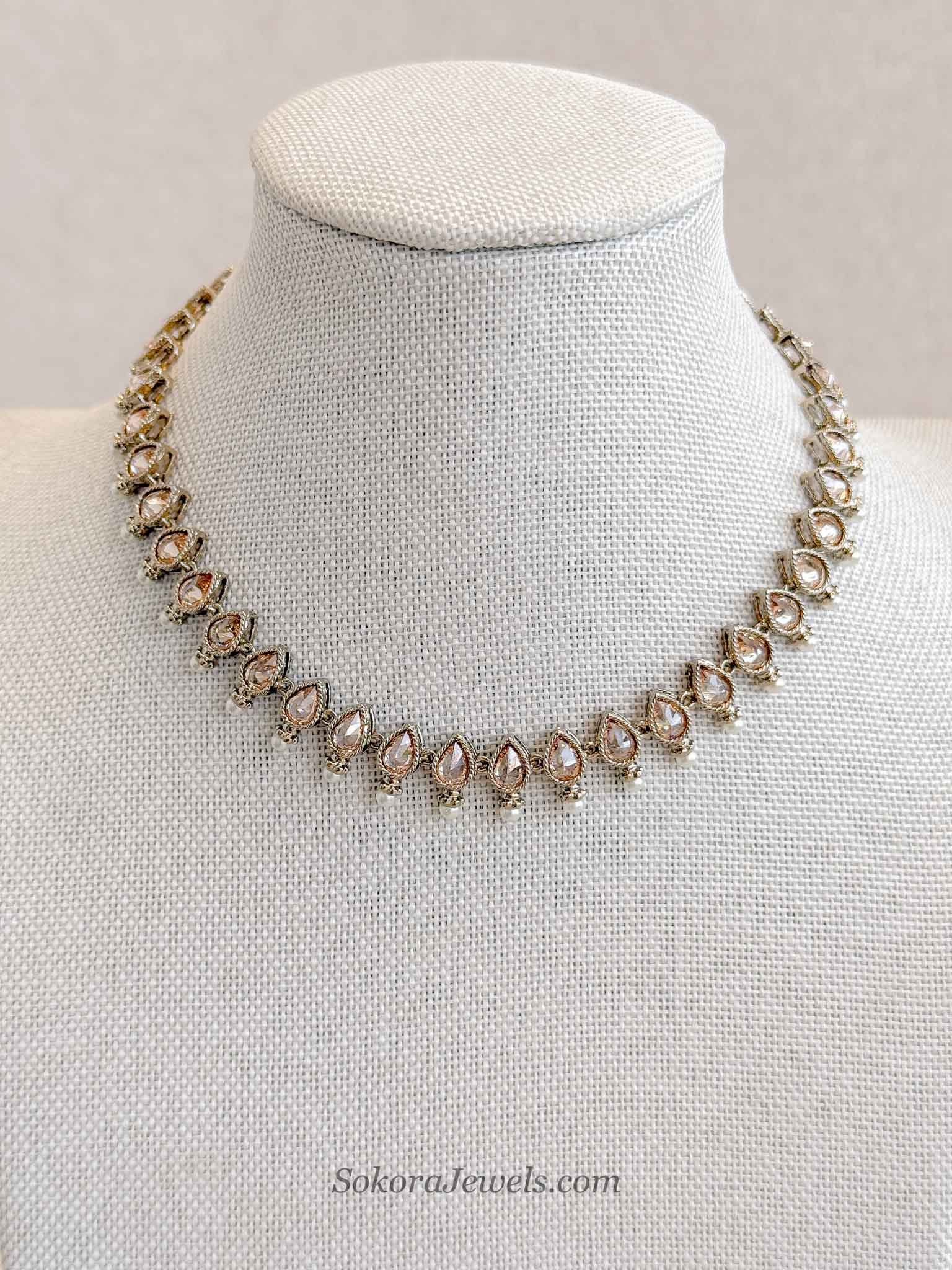 Thin Antique Gold Crystal Necklace