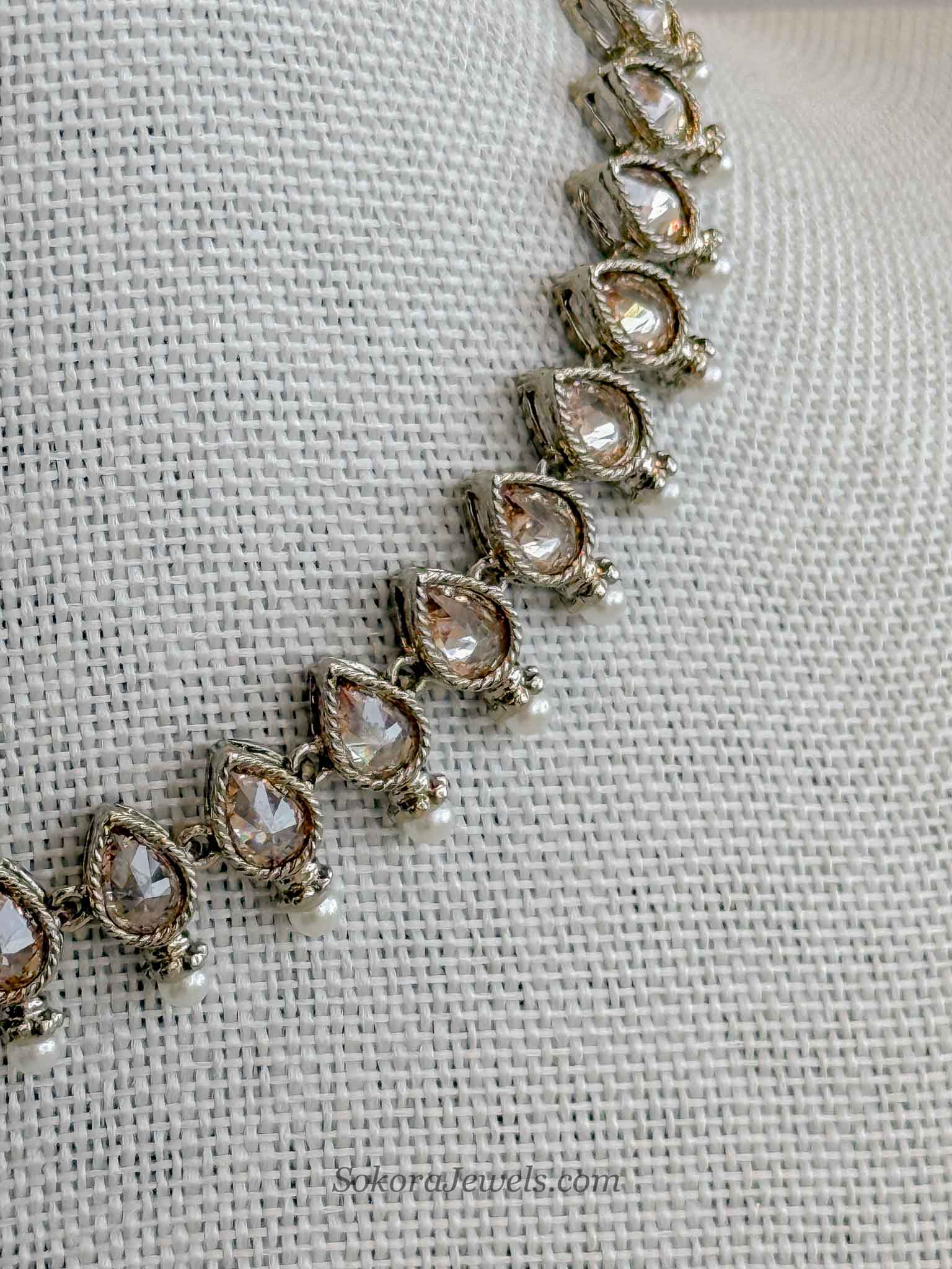 Thin Antique Gold Crystal Necklace
