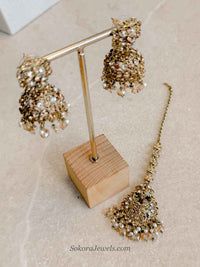 Golden Jhumka Earrings and Tikka Set