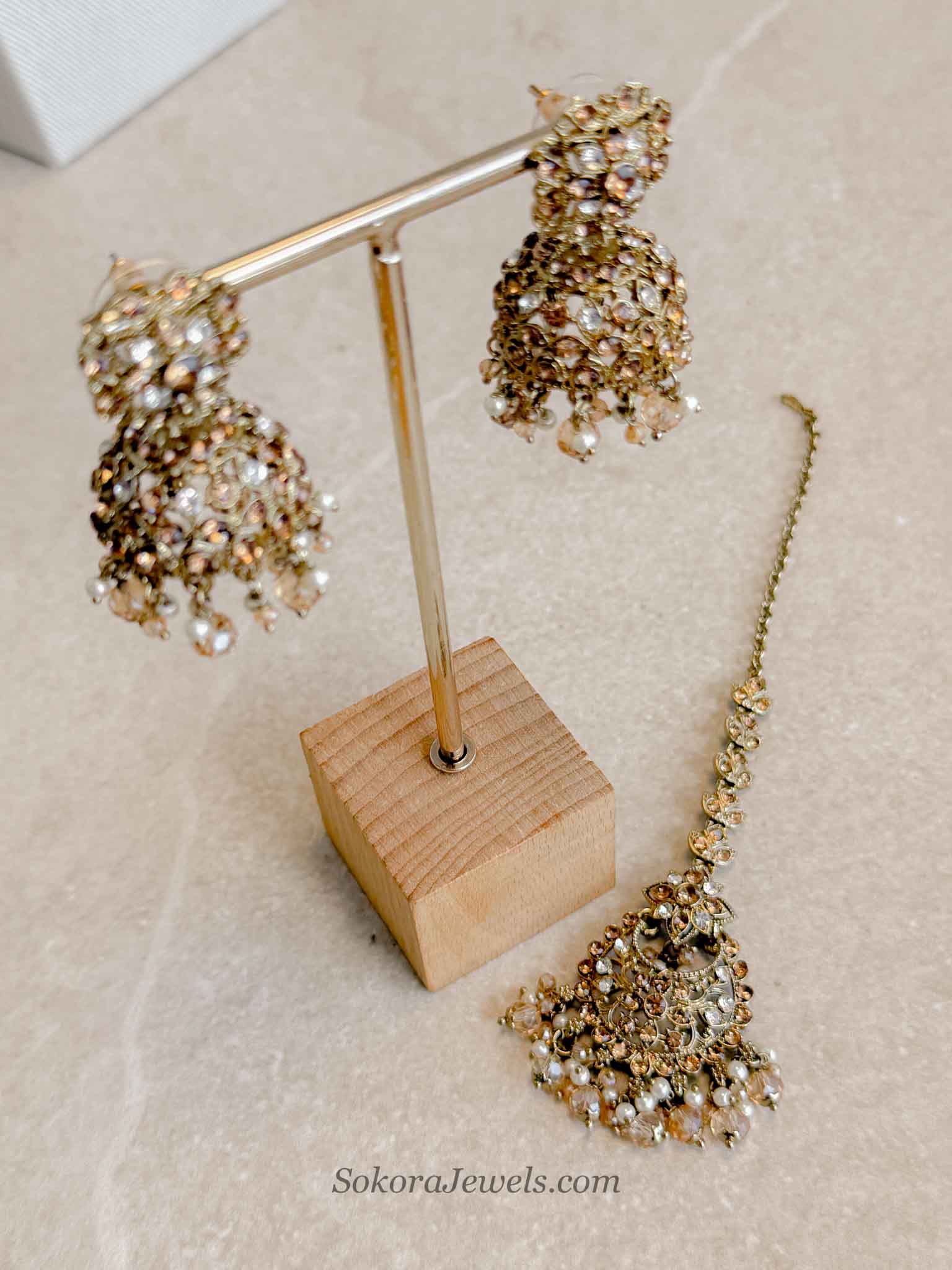 Golden Jhumka Earrings and Tikka Set