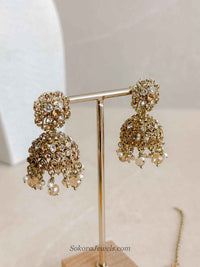 Golden Jhumka Earrings and Tikka Set