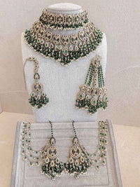 Zariya Emerald Green & Golden Crystal Bridal Set