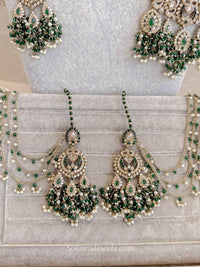 Zariya Emerald Green & Golden Crystal Bridal Set
