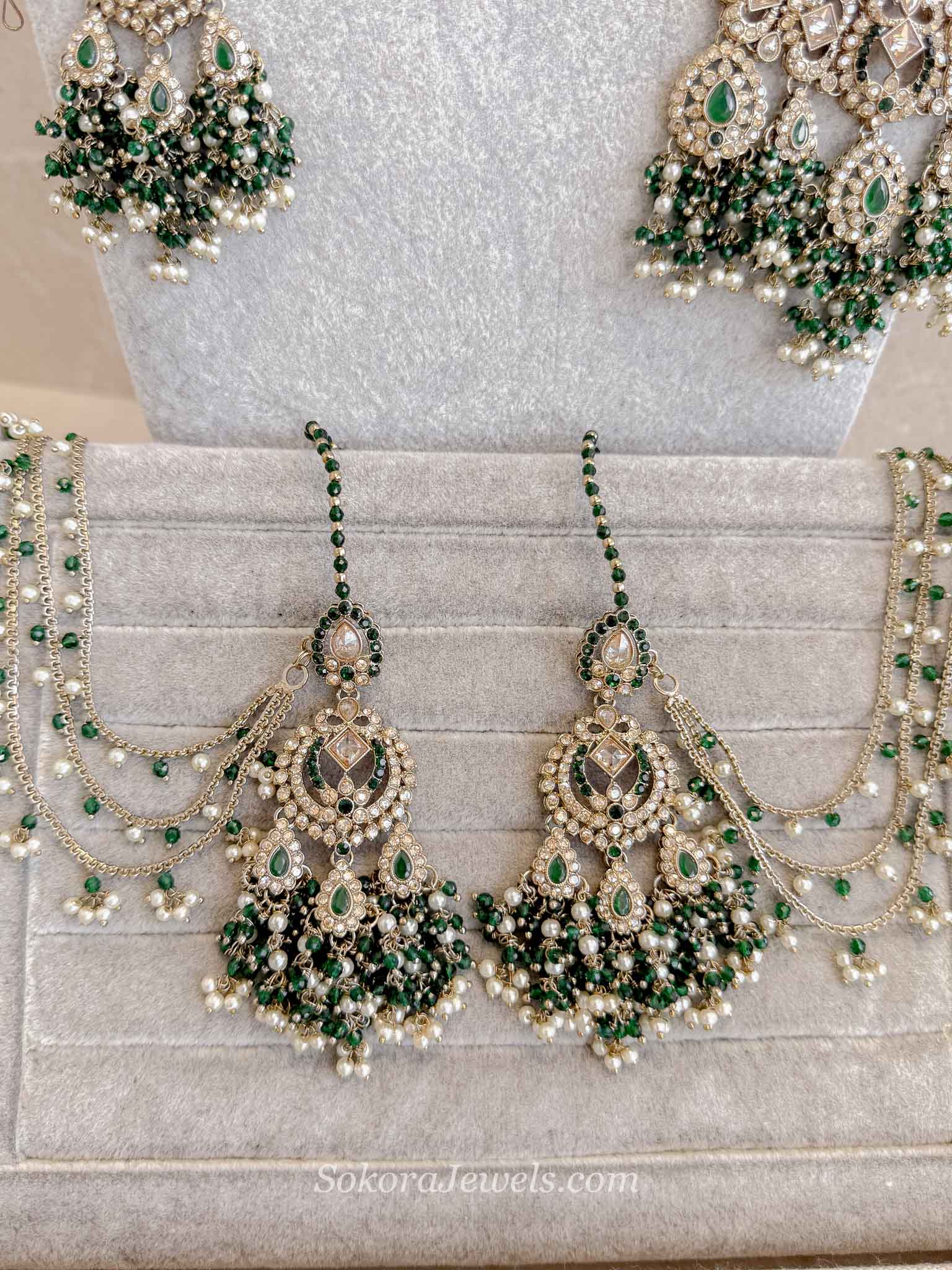 Zariya Emerald Green & Golden Crystal Bridal Set