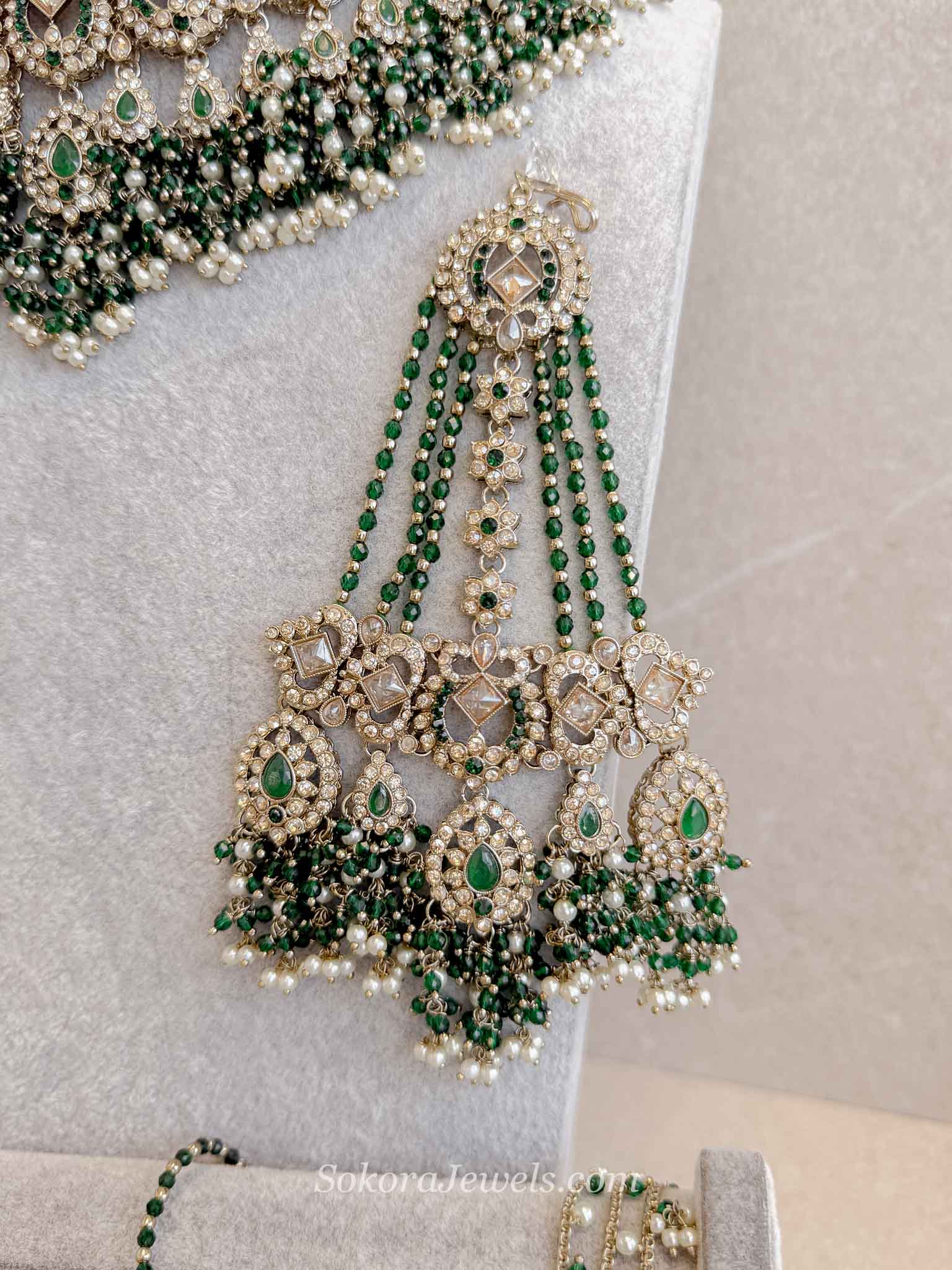 Zariya Emerald Green & Golden Crystal Bridal Set