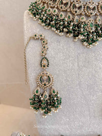 Zariya Emerald Green & Golden Crystal Bridal Set