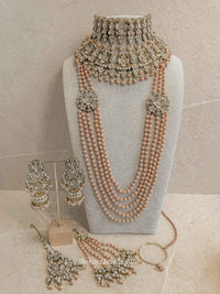 Yusra Bridal Double Necklace set - Peach