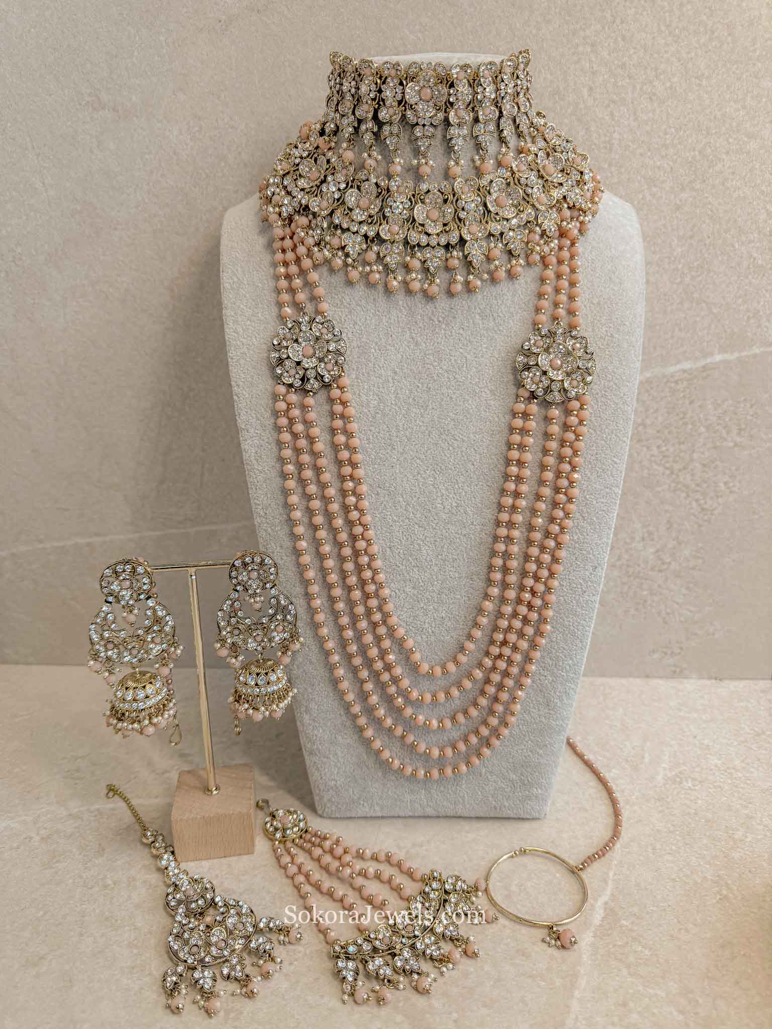 Yusra Bridal Double Necklace set - Peach