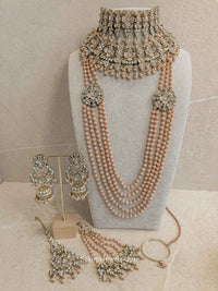 Yusra Bridal Double Necklace set - Peach