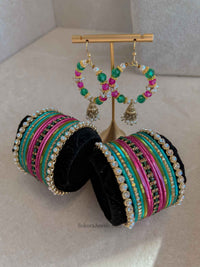 Bangle & Jhumka Earring Box Set - Pink & Teal