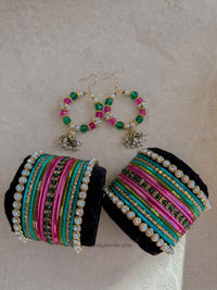 Bangle & Jhumka Earring Box Set - Pink & Teal