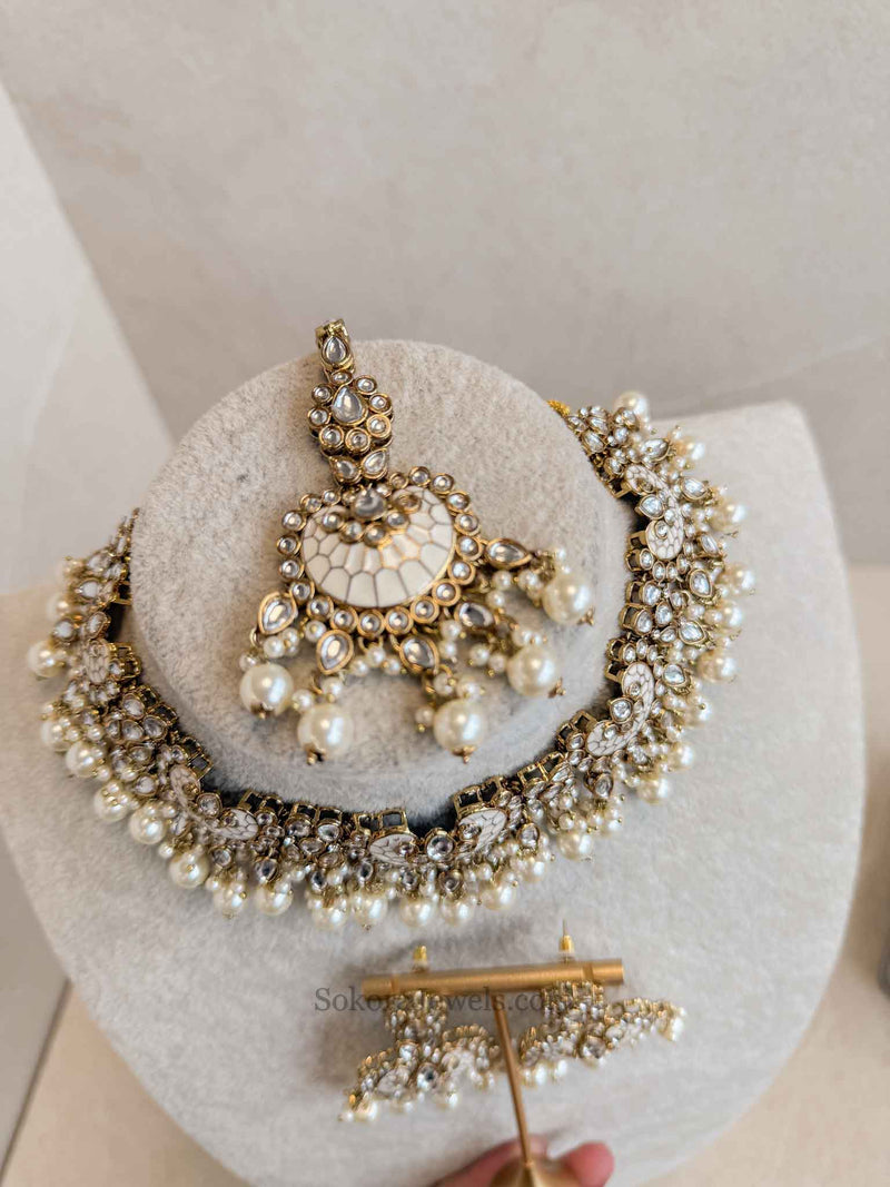 Meenakari Kundan Set - White
