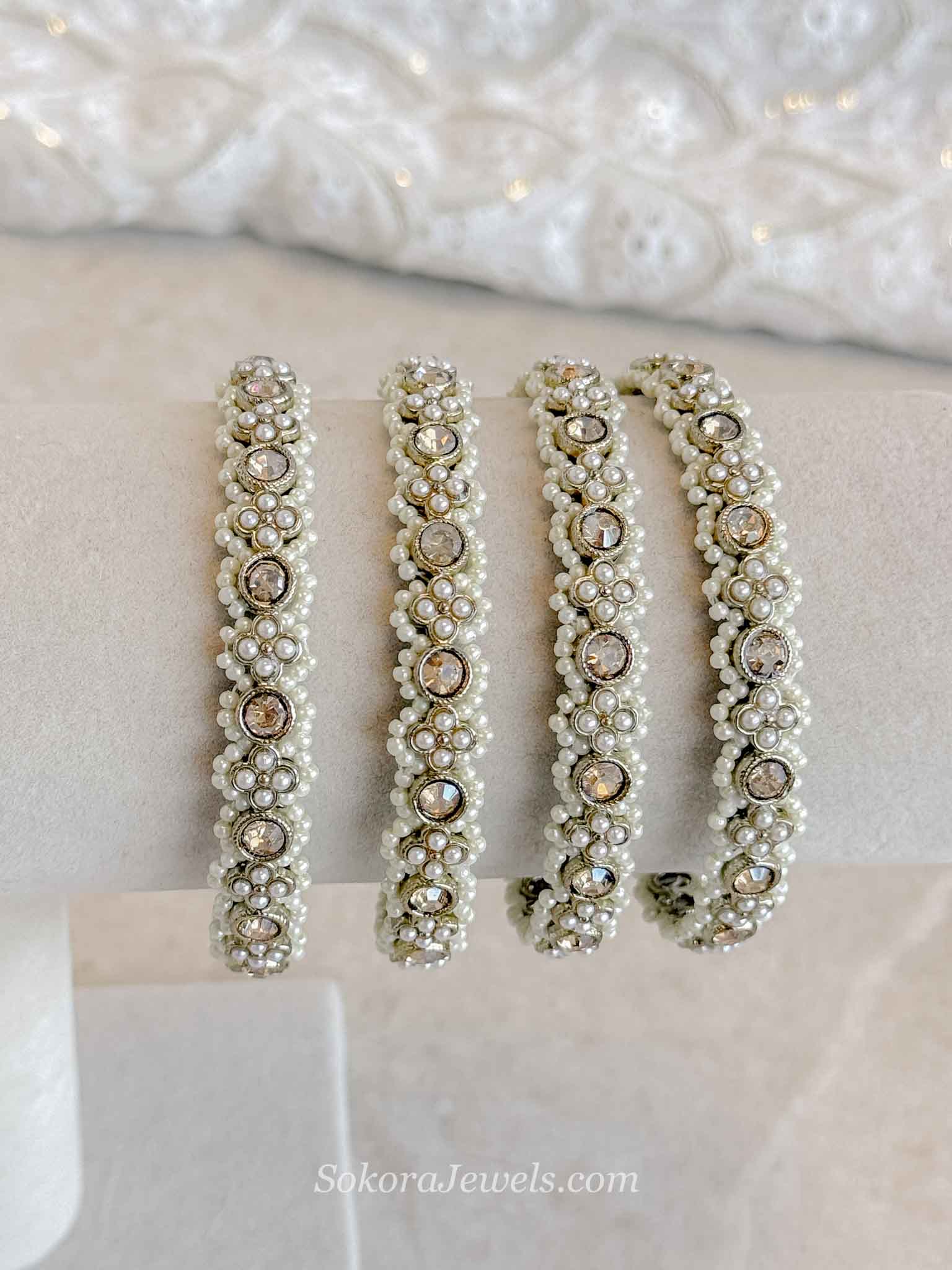 Pearl-Edged Crystal Kada Bangles