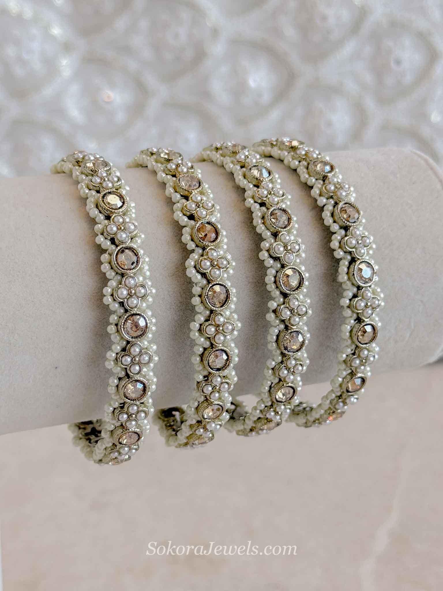 Pearl-Edged Crystal Kada Bangles