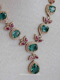 Nisa Teal & Ruby Bridal Necklace Set