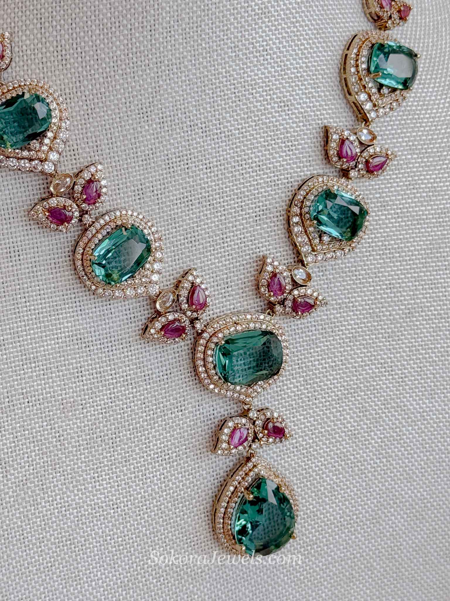 Nisa Teal & Ruby Bridal Necklace Set