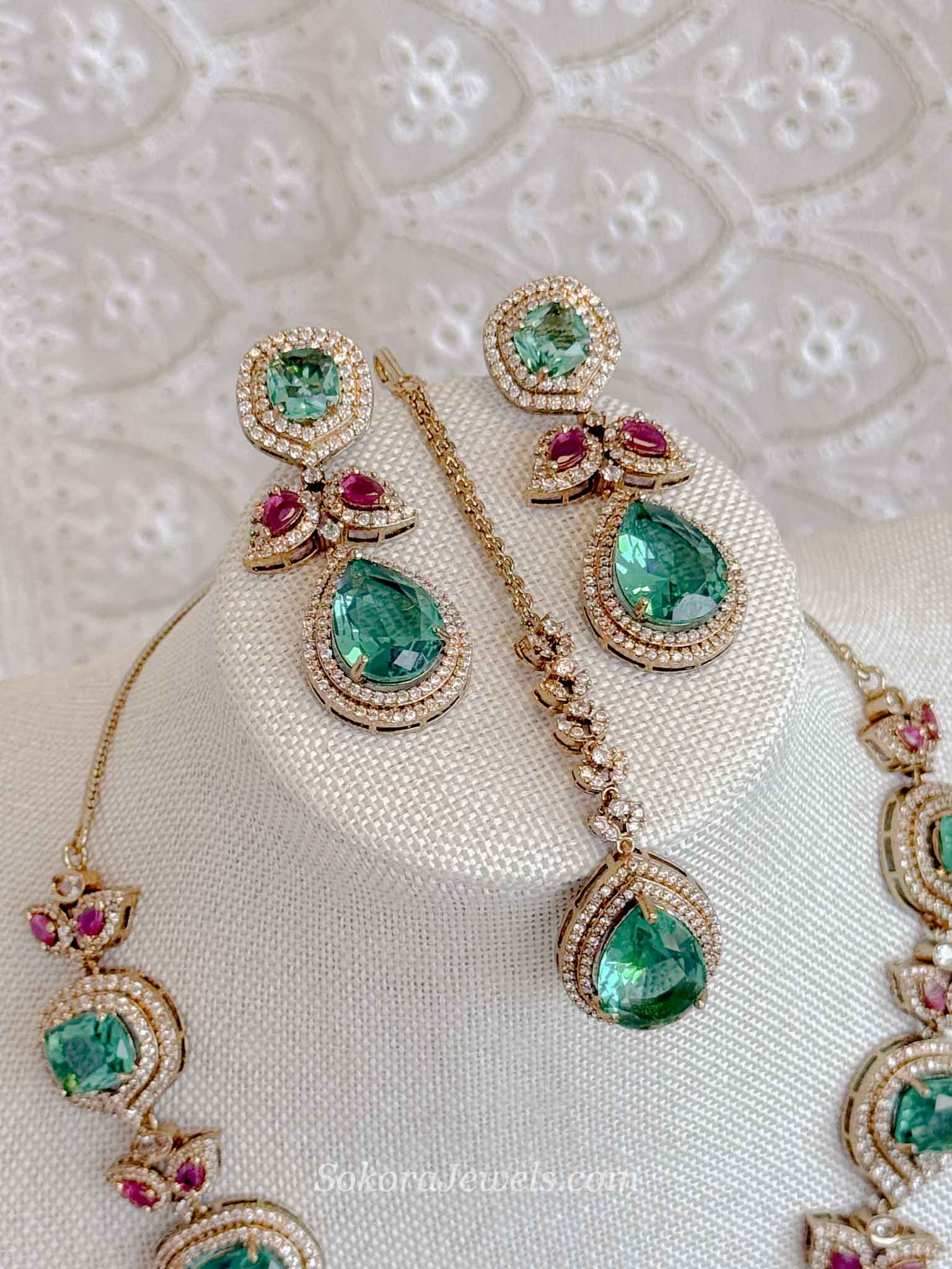 Nisa Teal & Ruby Bridal Necklace Set