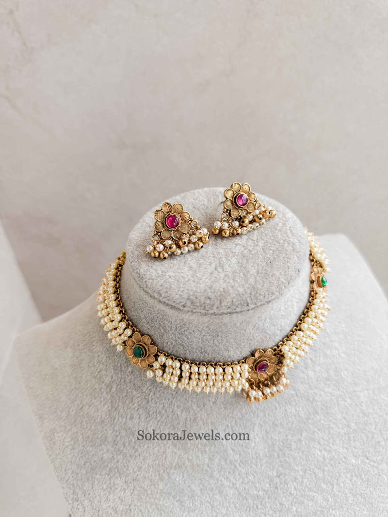 Floral Pearl & Gold set