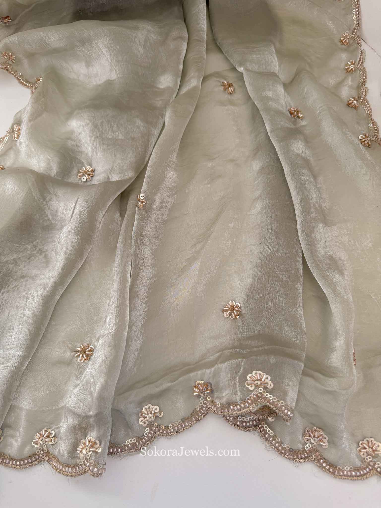 Sage Embellished Occasion Dupatta - Grey