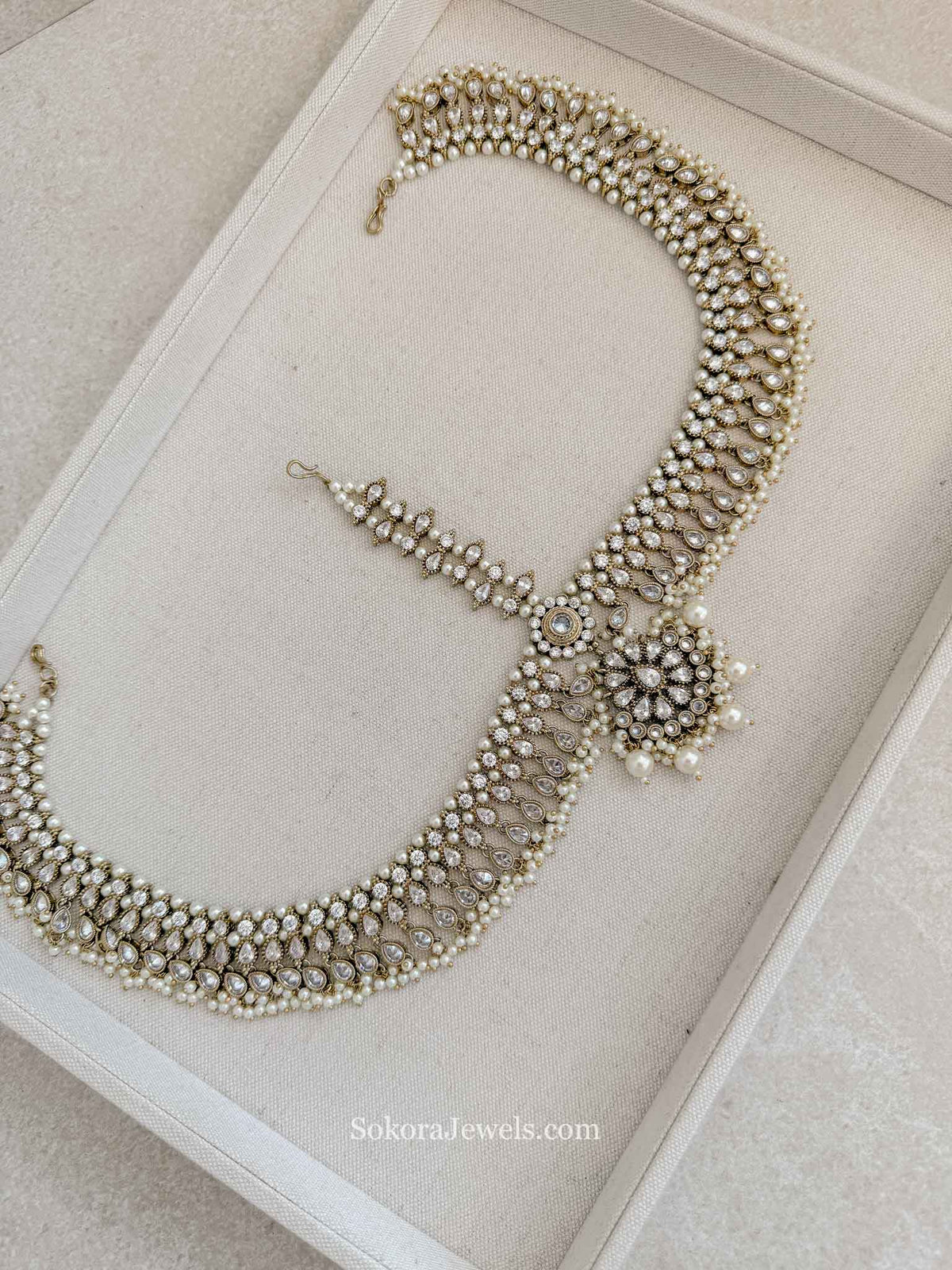 Luxury Clear Crystal & Pearl Bridal Mathapatti