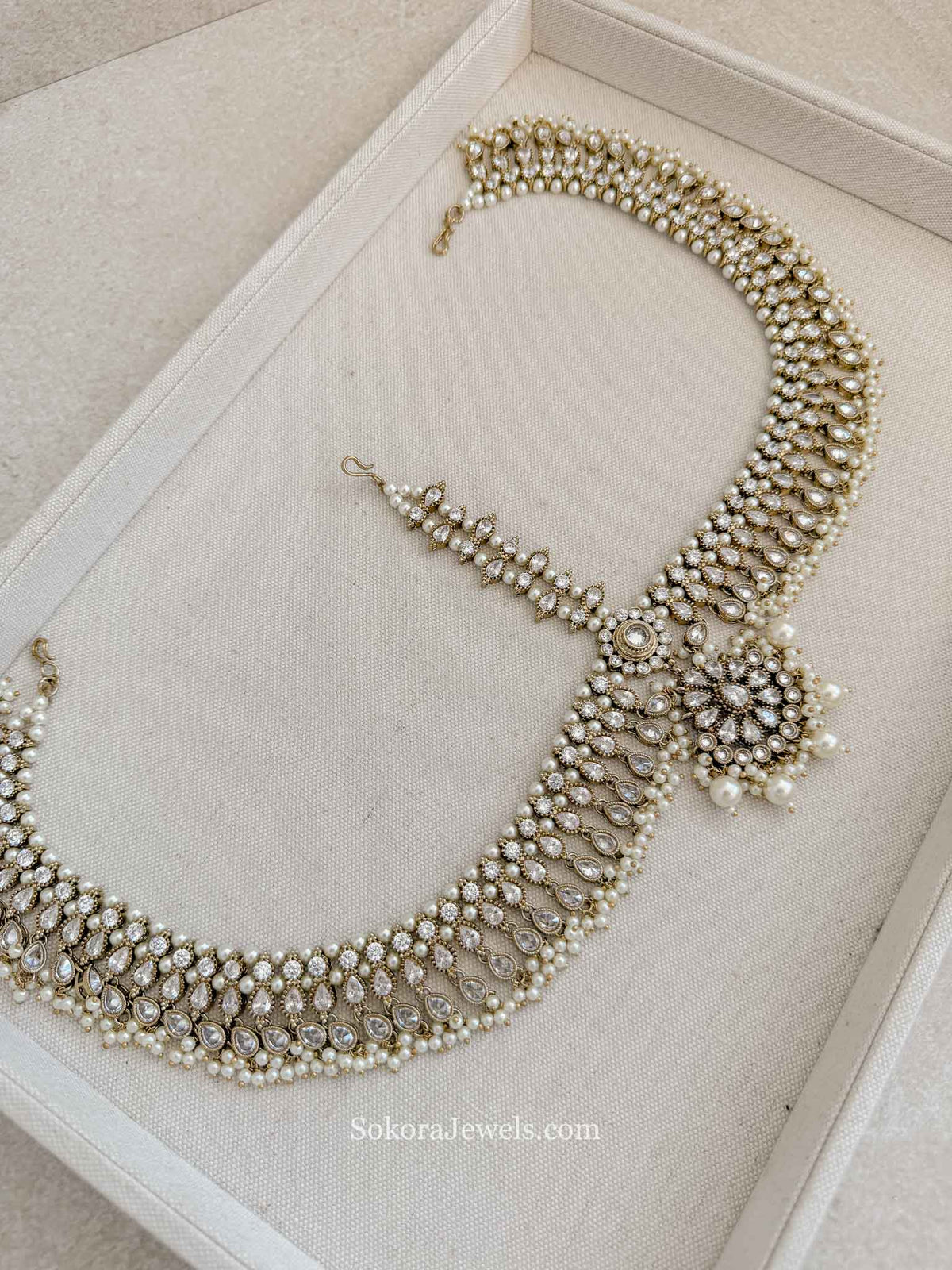 Luxury Clear Crystal & Pearl Bridal Mathapatti