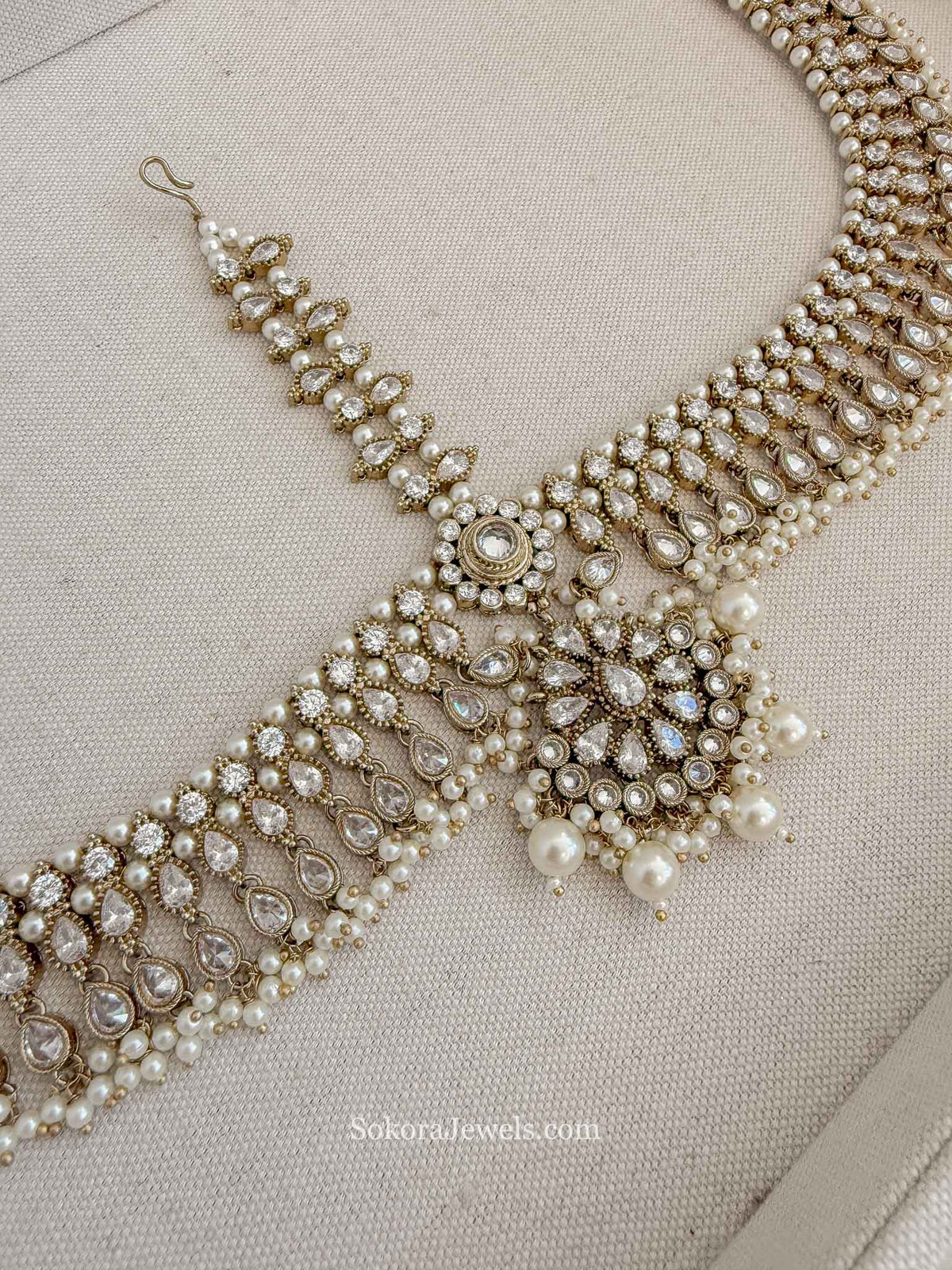 Luxury Clear Crystal & Pearl Bridal Mathapatti