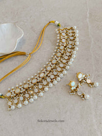 Mother of Pearl Choker Necklace and Earring Set – Gold Plated