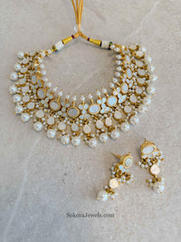 Mother of Pearl Choker Necklace and Earring Set – Gold Plated