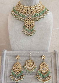 Gold Plated Heritage Kundan Bridal Jewellery Set – Green & Pearl