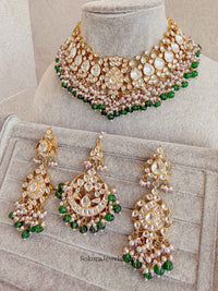 Gold Plated Heritage Kundan Bridal Necklace Set – Green, Pearl & Pastel Detailing