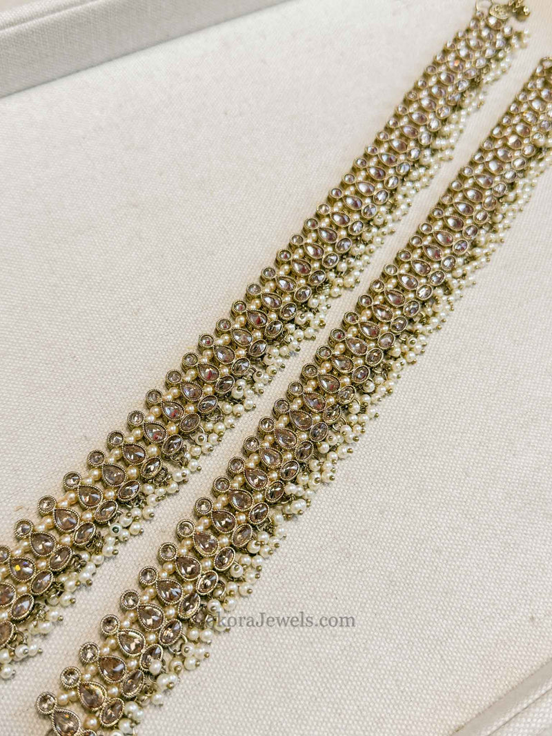 Extra Long Crystal Golden Anklets