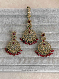 Priyansha Colourful Beaded Earrings & Tikka Set - Golden