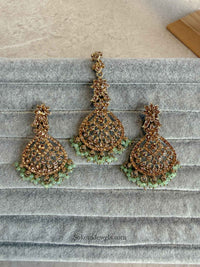 Priyansha Colourful Beaded Earrings & Tikka Set - Golden