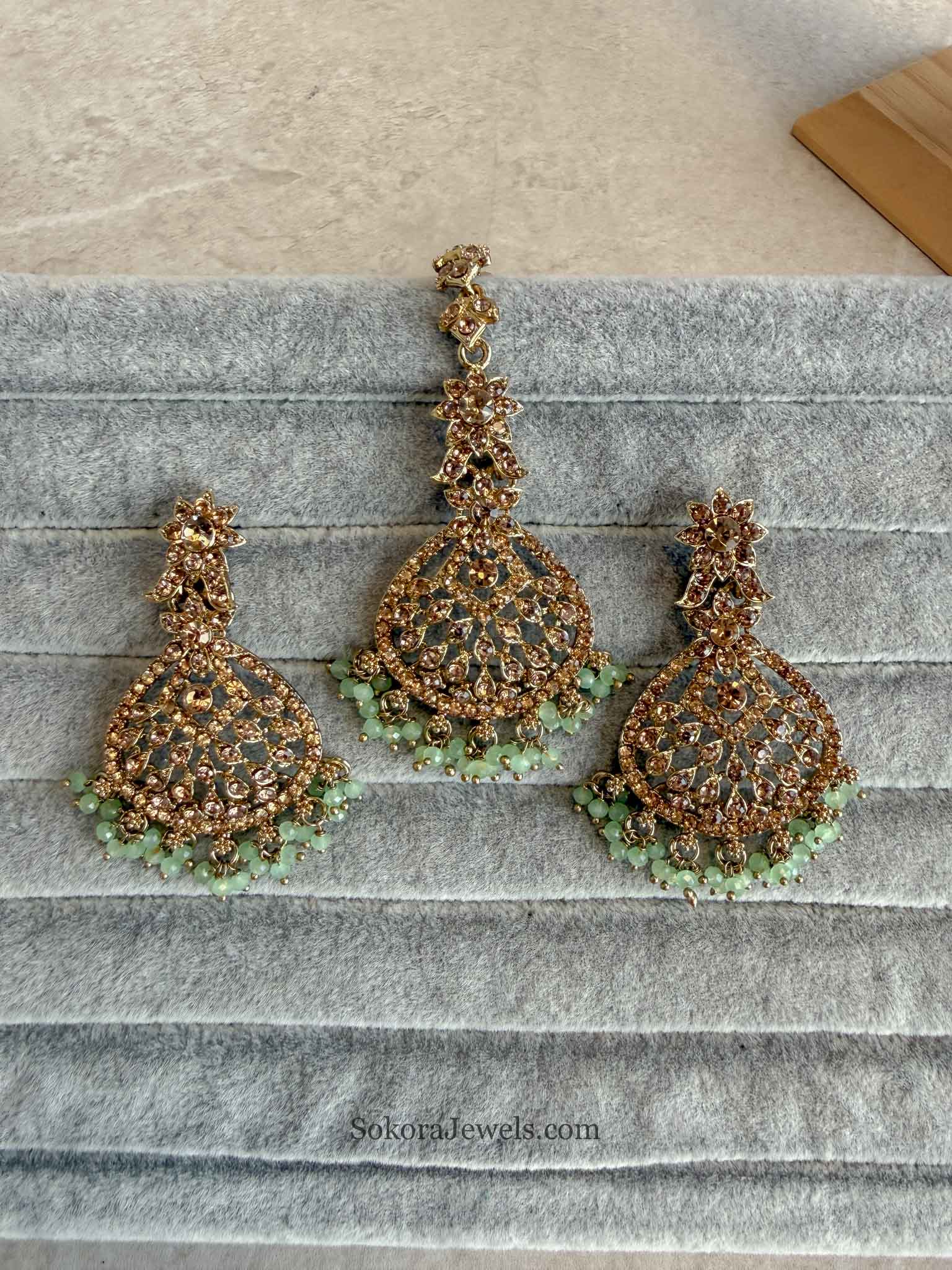 Priyansha Colourful Beaded Earrings & Tikka Set - Golden