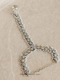 Aria Silver Hand Chain with Zircon & Pearl Detailing