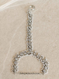 Aria Silver Hand Chain with Zircon & Pearl Detailing