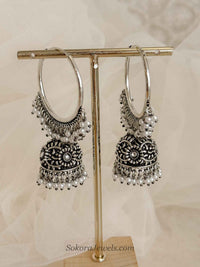 Oxidised Silver Jhumka Hoops