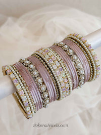 Blush Pink & Pastel Blossom Crystal Bangle Set