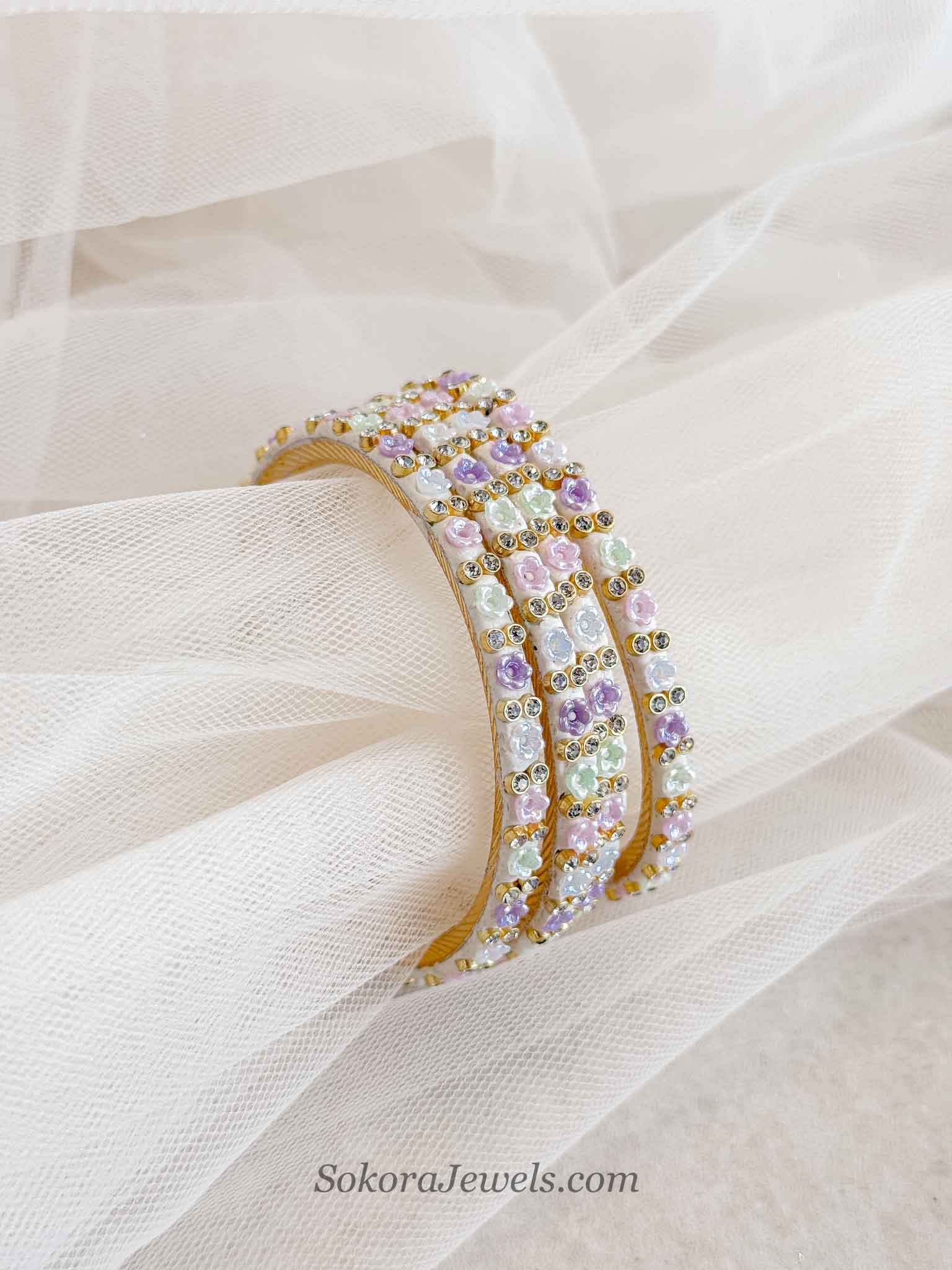 Pastel Blossom Crystal Bangles